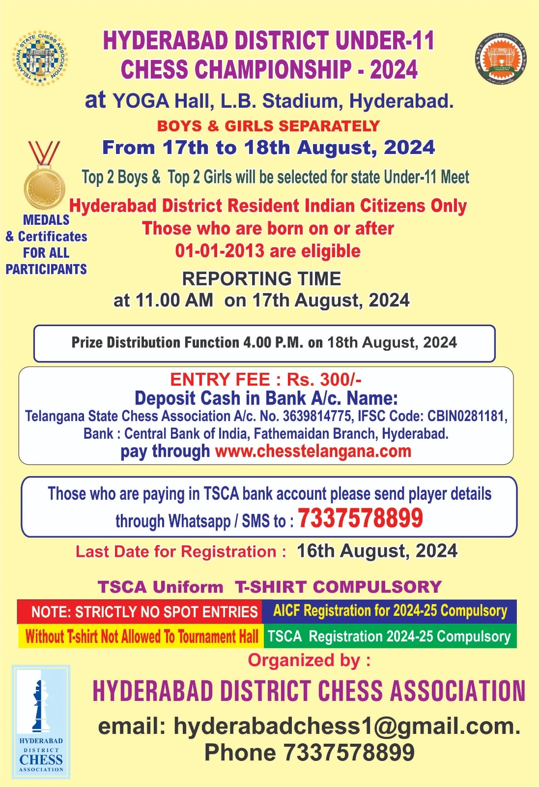 HYDERABAD DISTRICT UNDER-11 CHESS CHAMPIONSHIP 2024