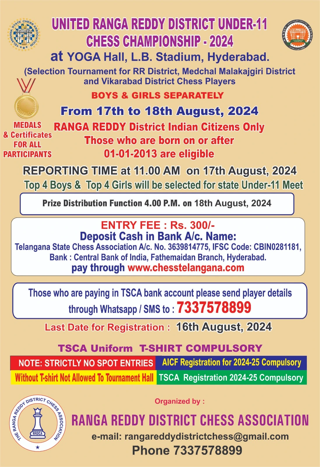 RANGA REDDY DISTRICT UNDER-11 CHESS CHAMPIONSHIP 2024